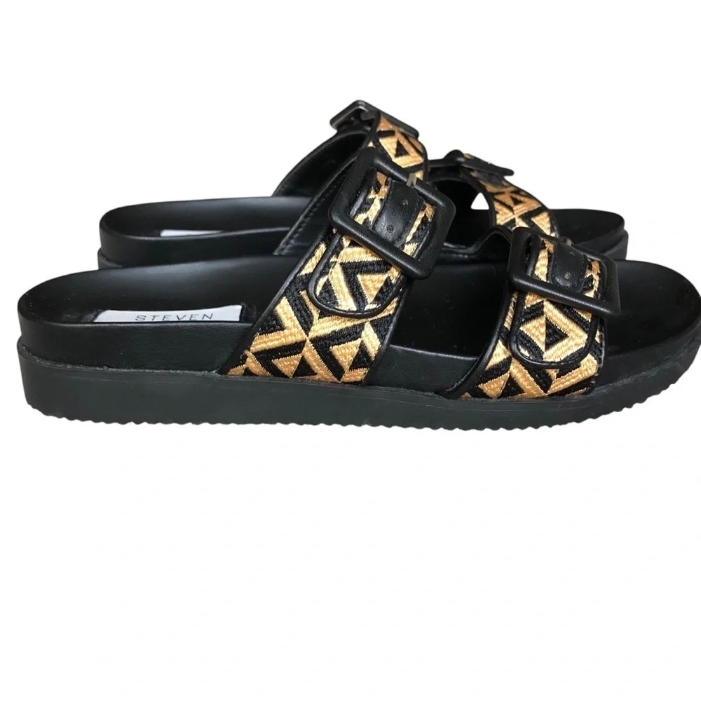 Steven New York Women's Micah Black and Gold Platform Sandals 6.5